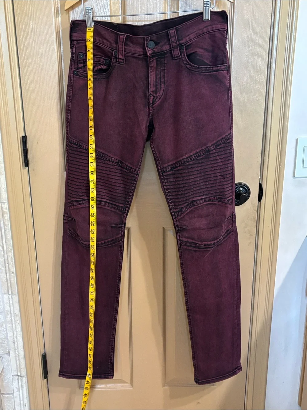 True Religion Men's Slim Moto Jeans - Burgundy Plum